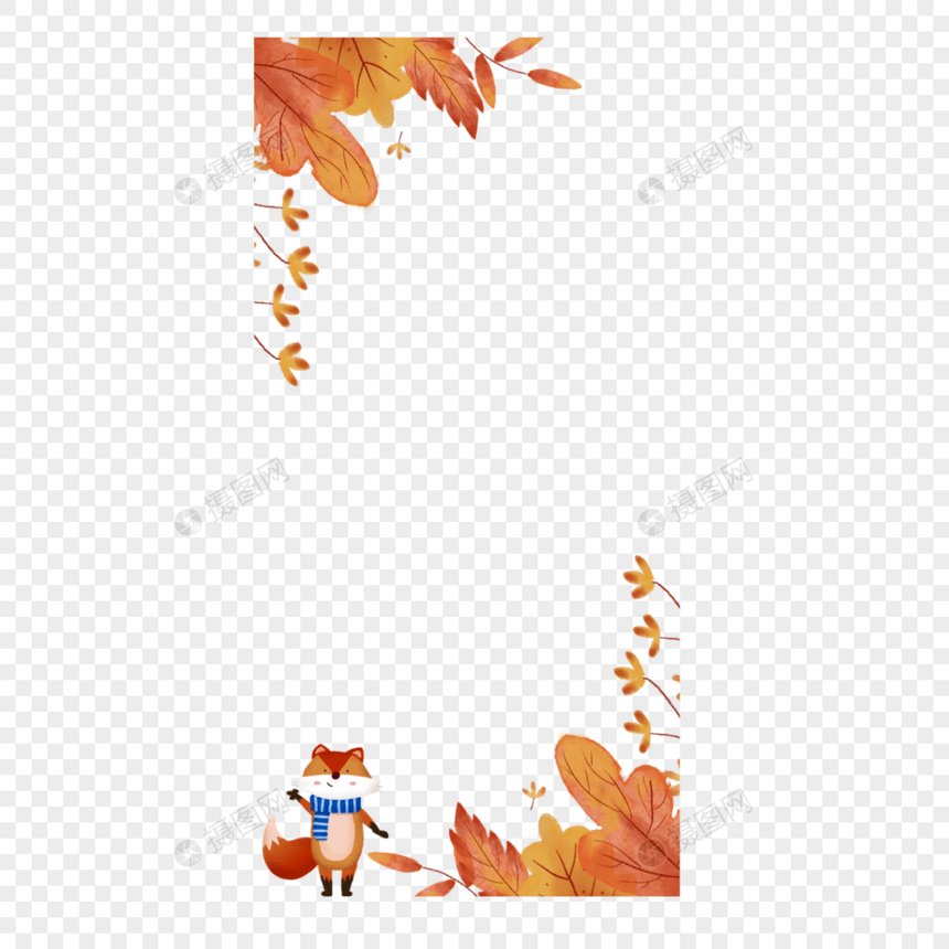 秋季狐狸树叶故事边框图片