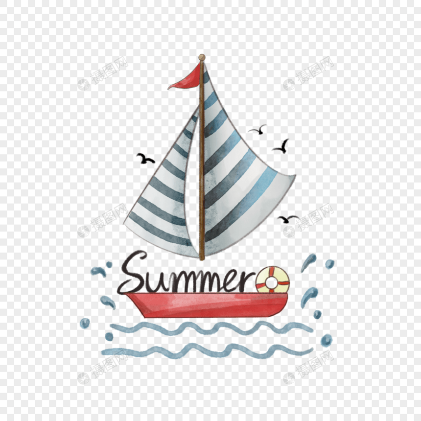 水彩夏季海洋条纹轮船图片