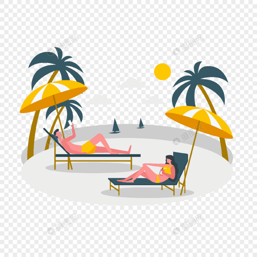 夏季假期旅行遮阳伞下沙滩椅休息概念插画图片