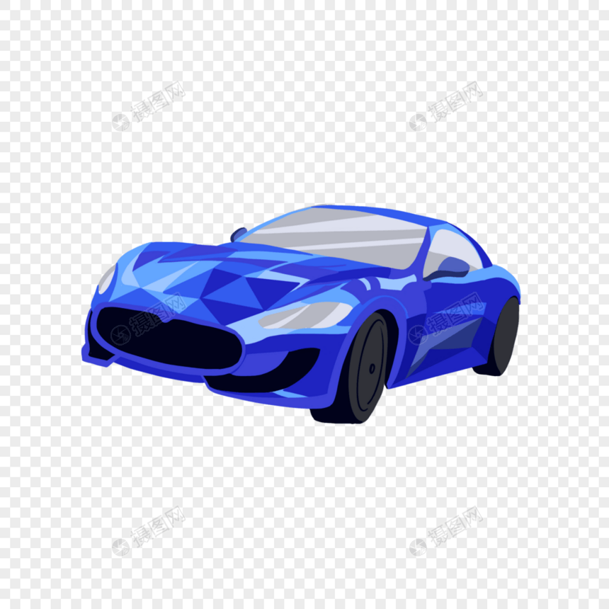 蓝色汽车低聚风格图片