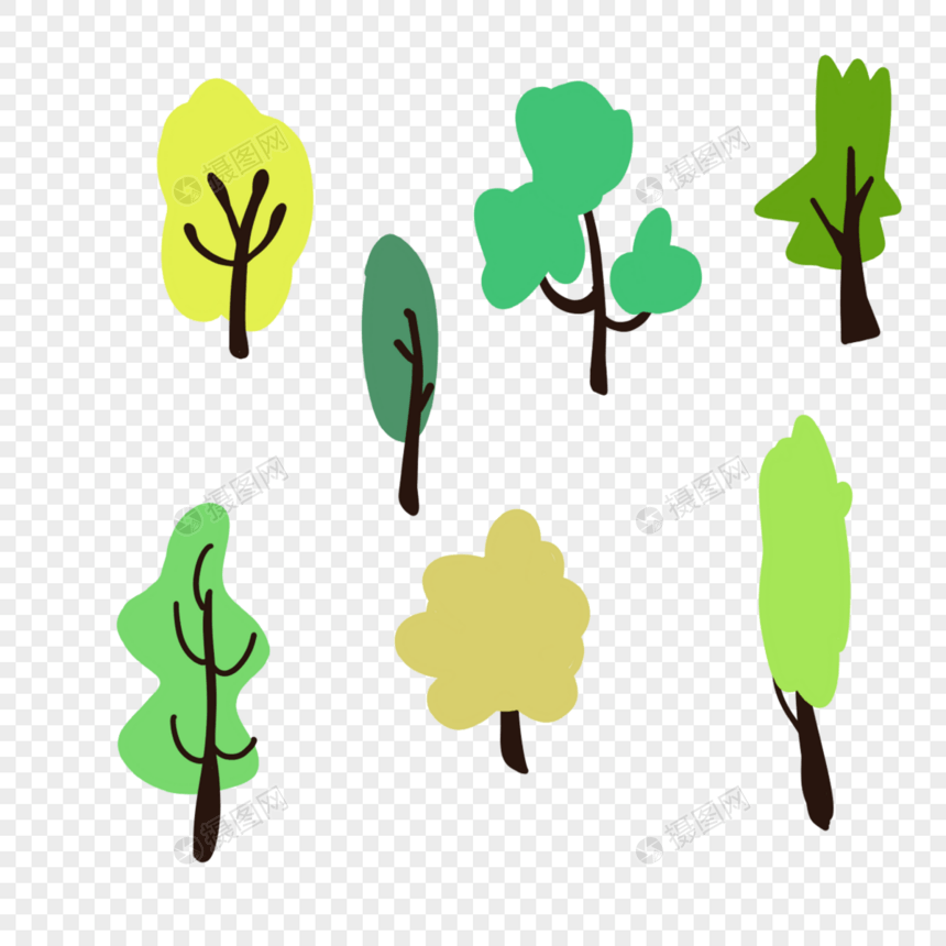 可爱绿色树木卡通组合图片