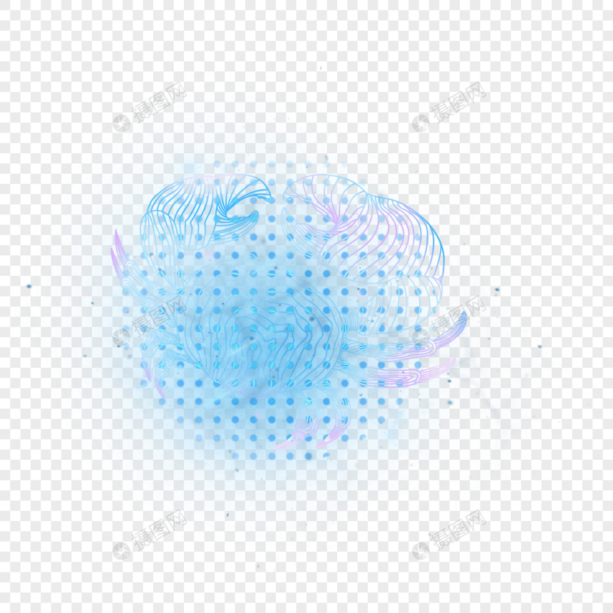 数字概念线条几何连接蓝色发光海洋生物螃蟹图片