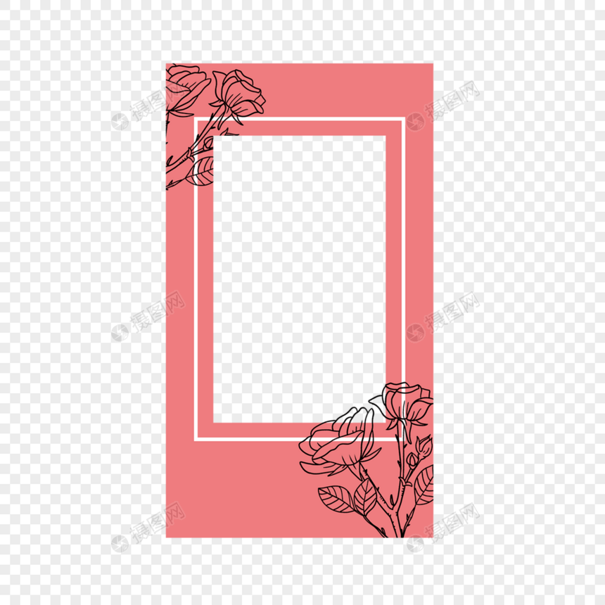 红色长方形线描玫瑰花卉抽象夏天边框图片