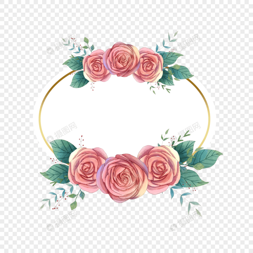水彩花卉婚礼椭圆边框图片
