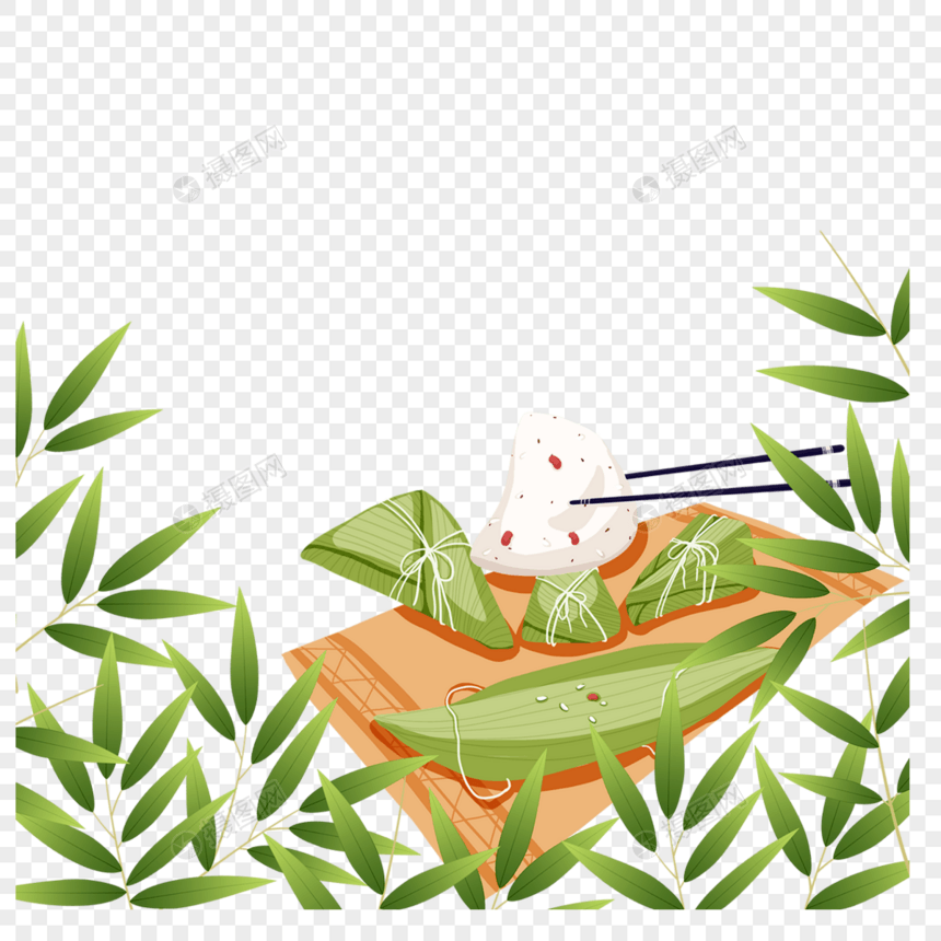 绿色竹叶端午节粽子边框图片