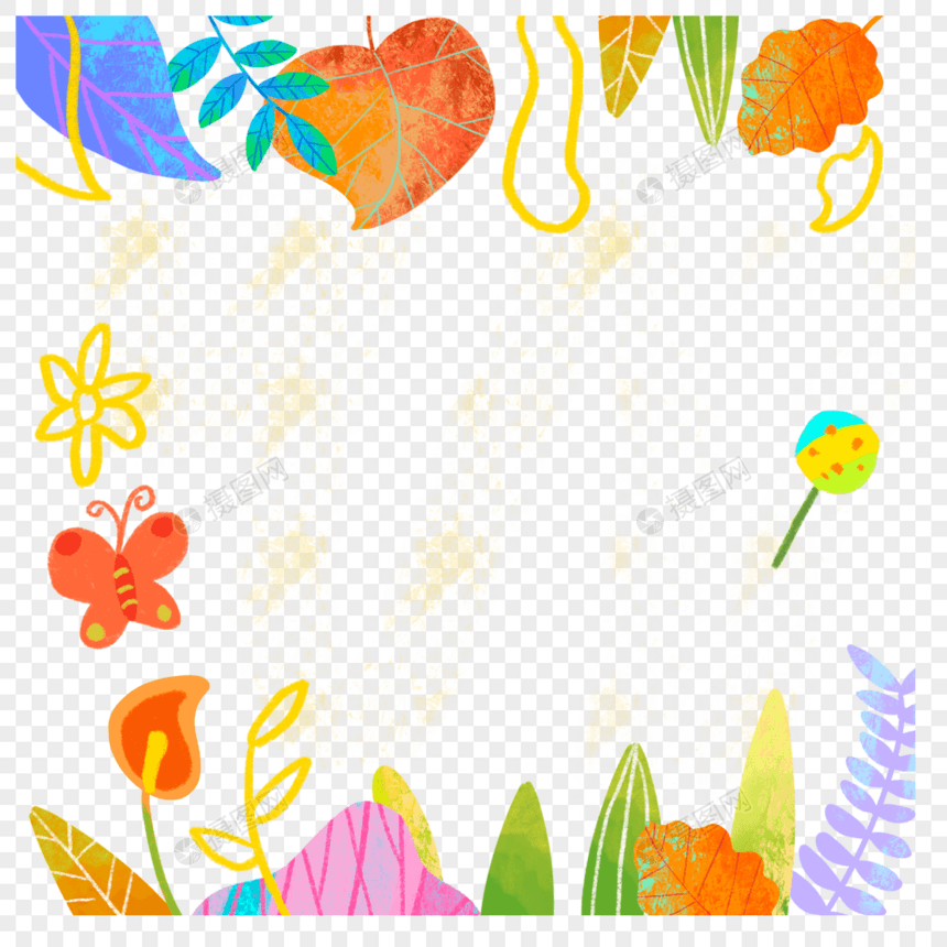 夏季植物热带叶子水彩边框图片