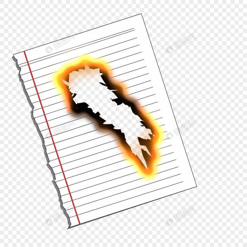 燃烧火焰白色笔记本纸撕纸图片