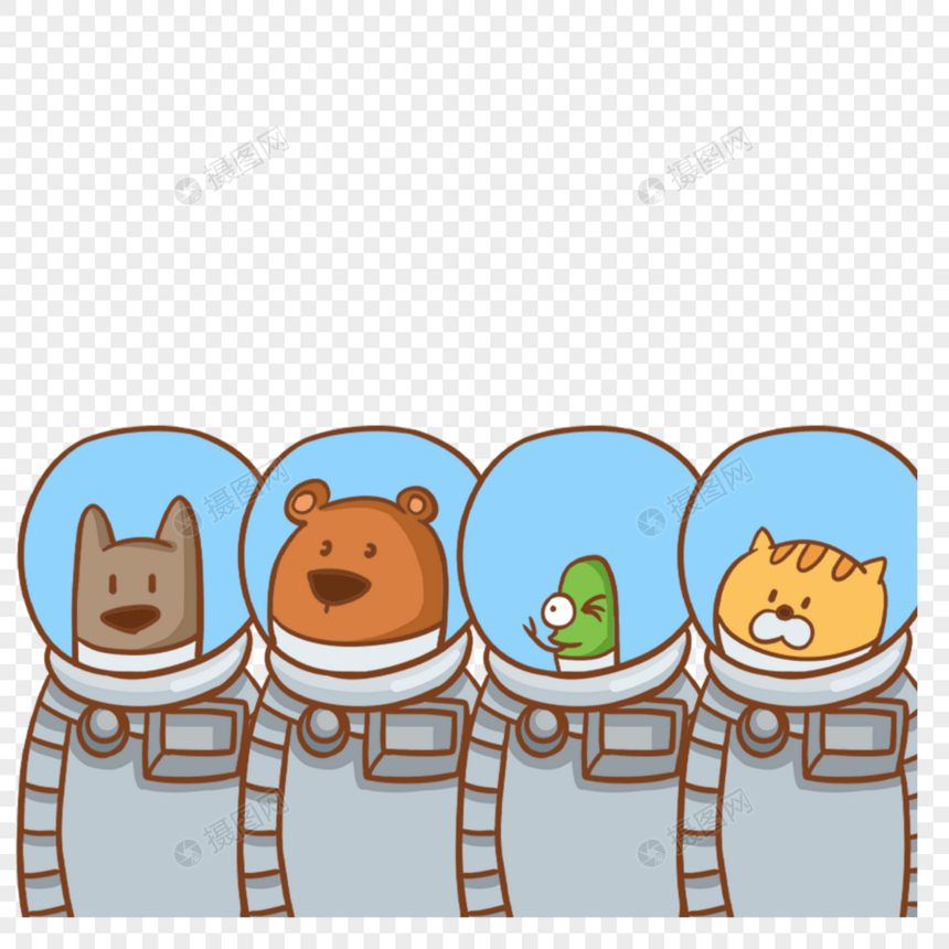 太空服小熊小猫和小狗可爱卡通动物图片