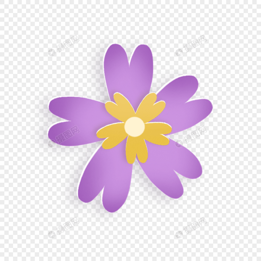 紫色花瓣黄色花蕊春天花卉剪纸图片