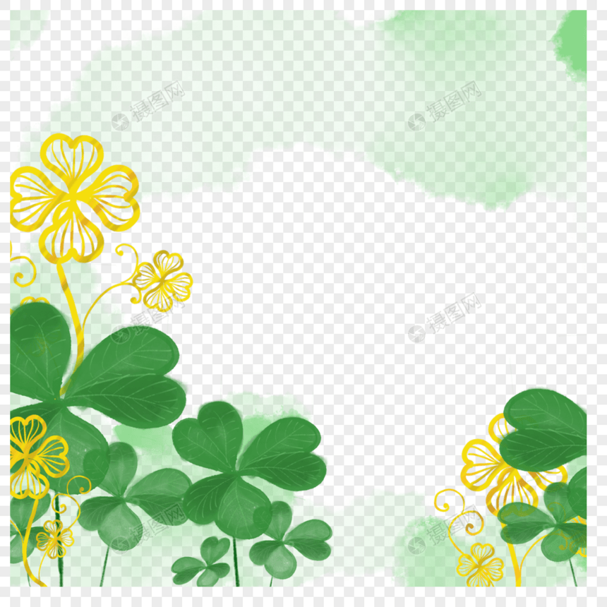 手绘金色叶子金色植物边框图片