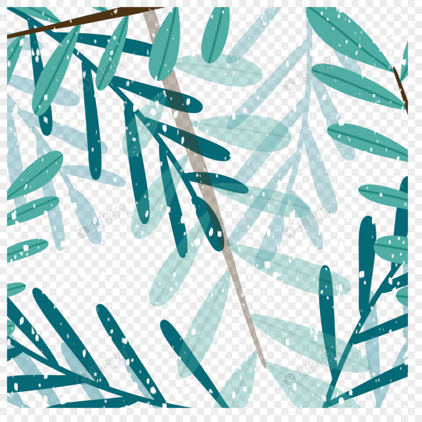 绿色树叶手绘水彩叶子冬季植物边框图片