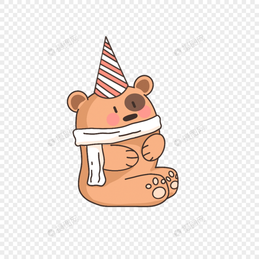 小熊带着生日帽可爱的坐着图片