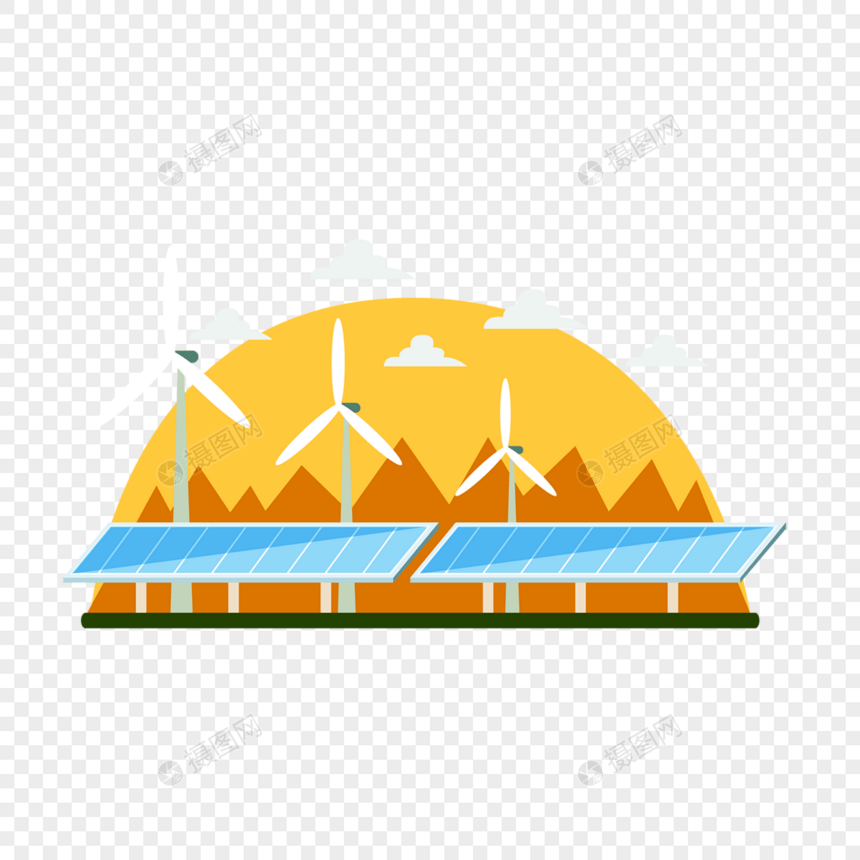 风力发电太阳能电池板环保绿色能源概念插画图片