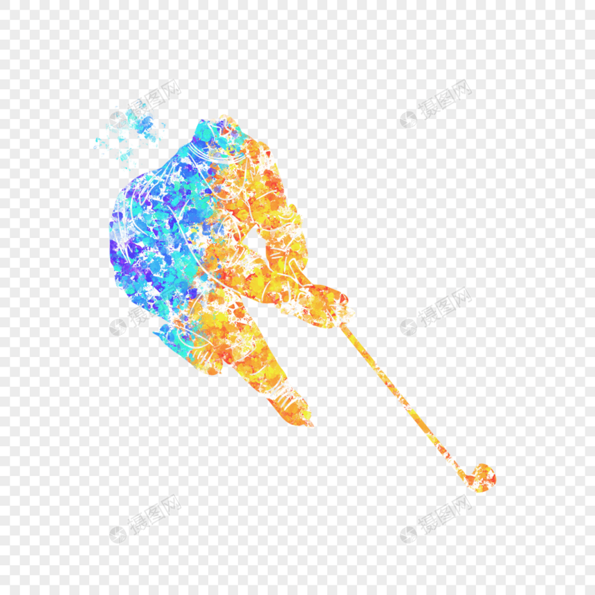 曲棍球运动员抽象彩色散落图片