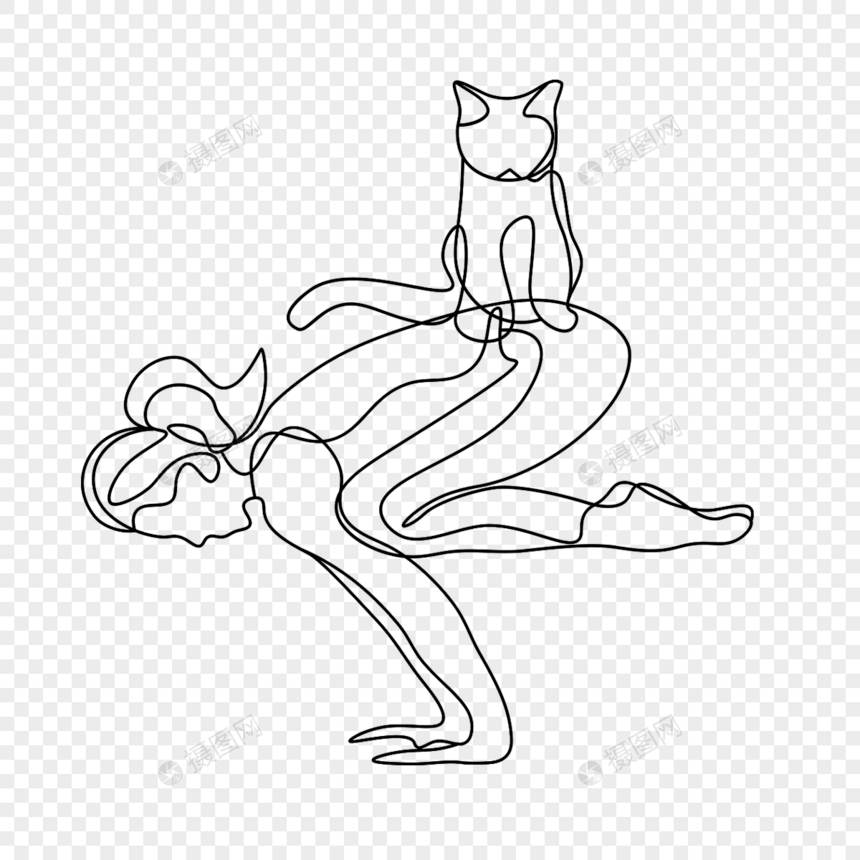 猫咪瑜伽抽象线条风格图片