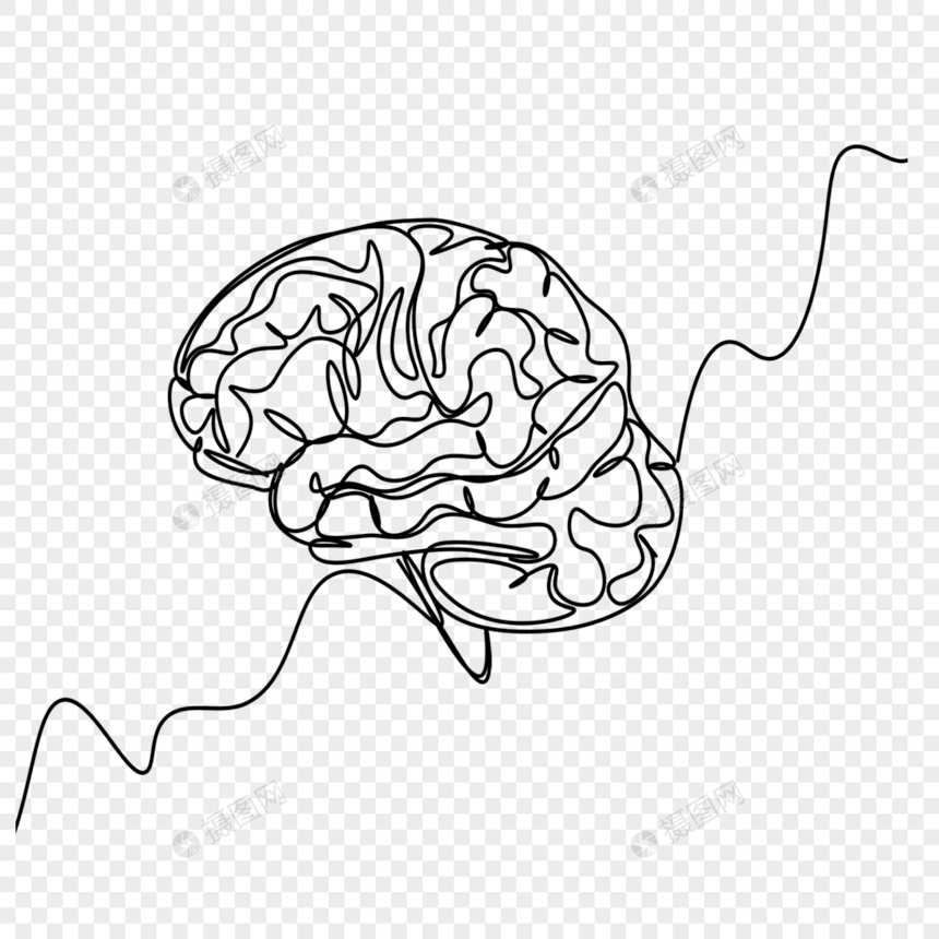 大脑思维线条画连续黑色图片