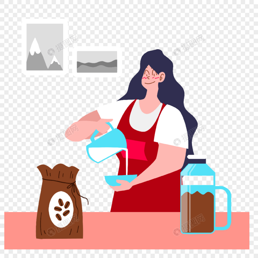 咖啡师咖啡制作插画图片