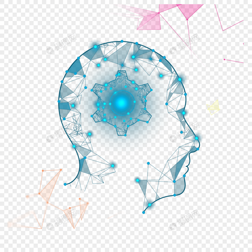 低聚线框在线教育蓝色人类大脑图片