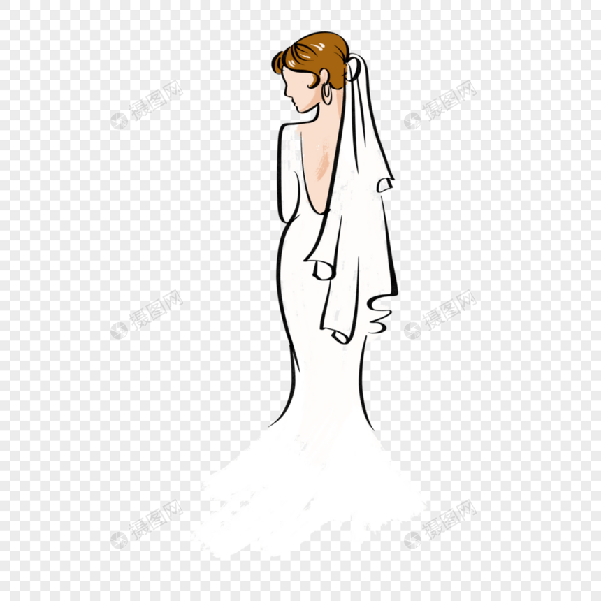 新娘白色婚纱水彩婚礼画像图片