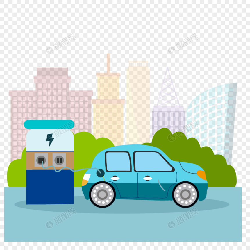 电动汽车概念插画智能充电桩图片