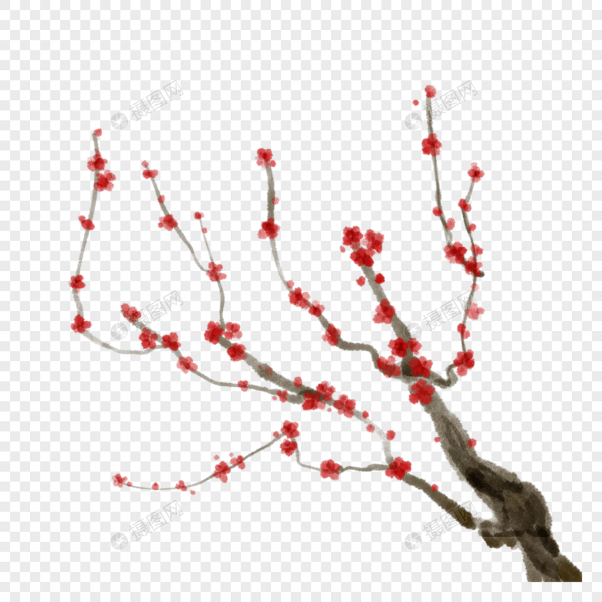 水墨新年梅花树枝风格图片