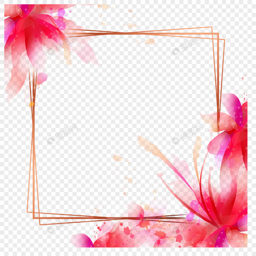 红色水彩鲜花花卉光效抽象边框图片