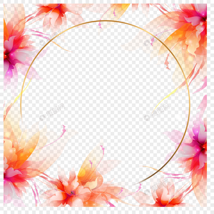 粉红色鲜艳花卉光效抽象边框图片