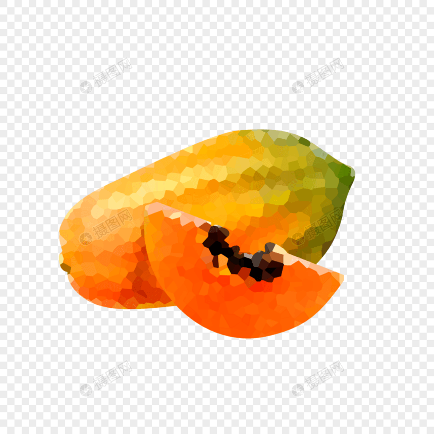 低聚合水果木瓜彩色元素图片