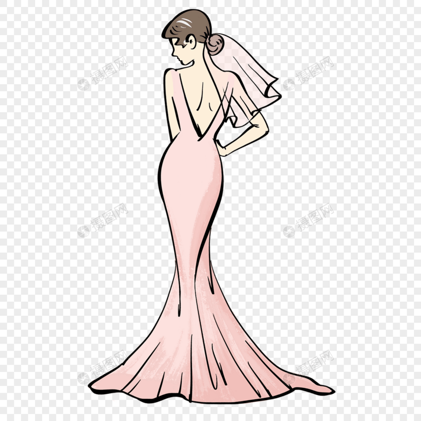 粉色婚纱抽象线稿图片