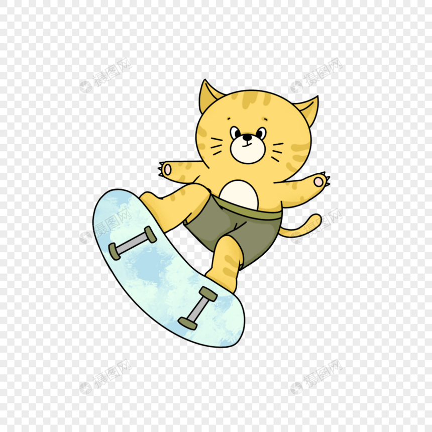 可爱猫咪和滑板卡通形象图片