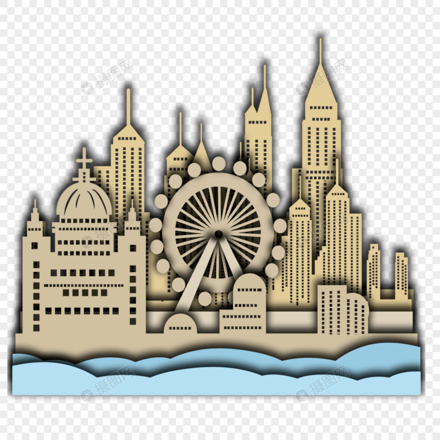 伦敦剪纸城市摩天轮礼堂图片