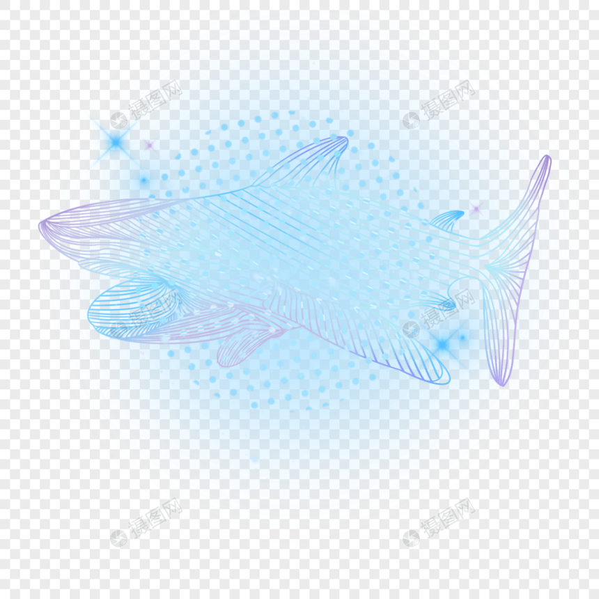 数字概念几何结构蓝色发光鲨鱼图片