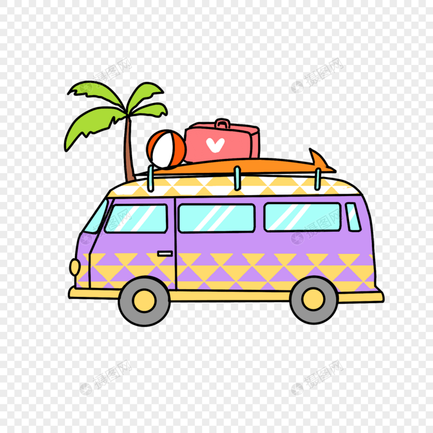 紫色巴士冲浪海滩度假图片
