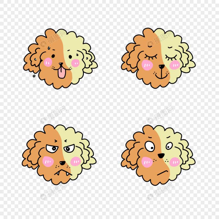四个卷毛可爱狗狗卡通表情包图片