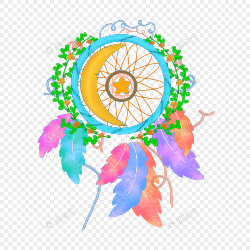 水彩风格的波西米亚羽毛装饰图片