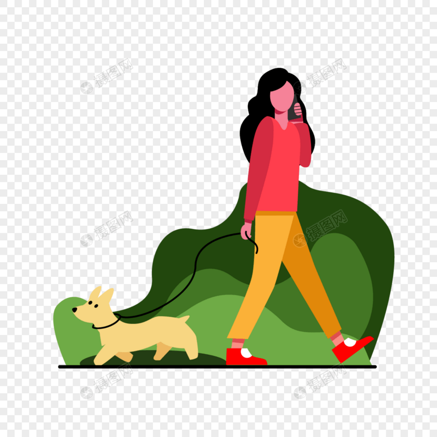 女人遛狗回家的路上图片