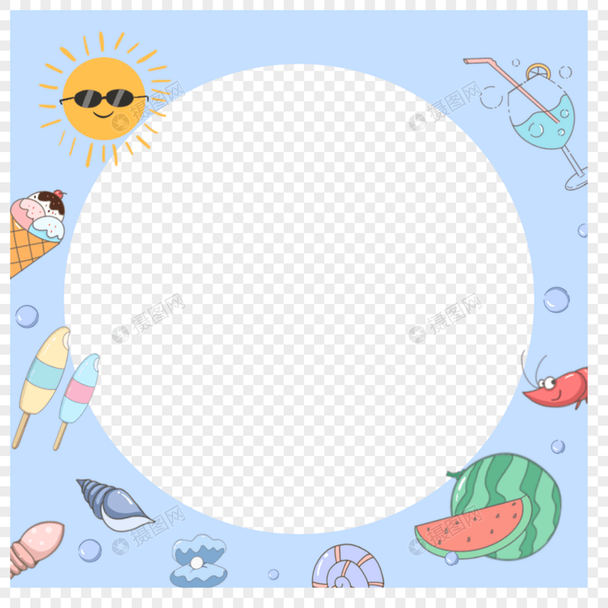 紫色圆形海滩夏季海边facebook边框图片
