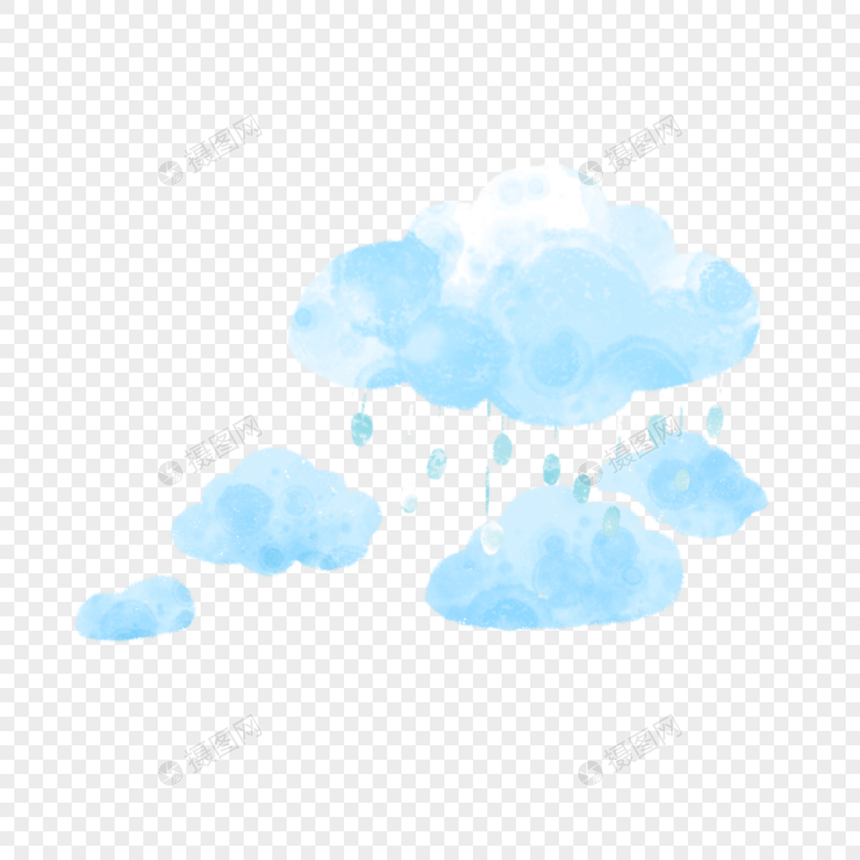蓝色渐变晕染云朵天气水彩剪贴画图片