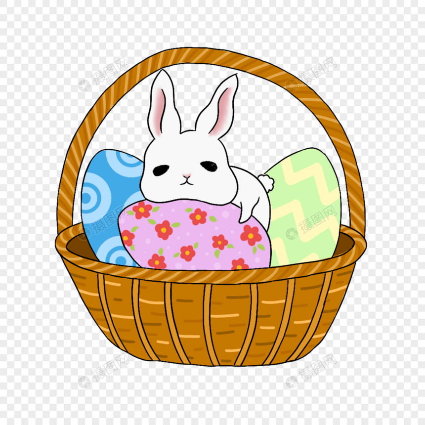 篮子里的复活节小白兔和彩蛋图片