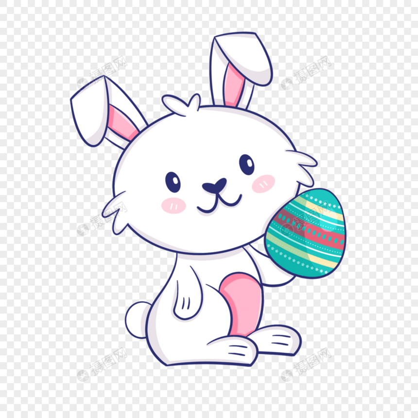 手持绿色彩蛋的复活节卡通可爱兔子图片