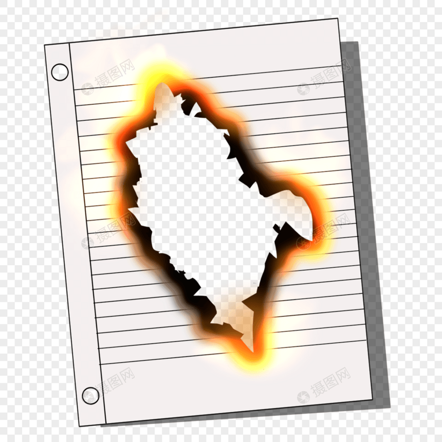笔记本纸白色燃烧火焰撕纸橙色图片