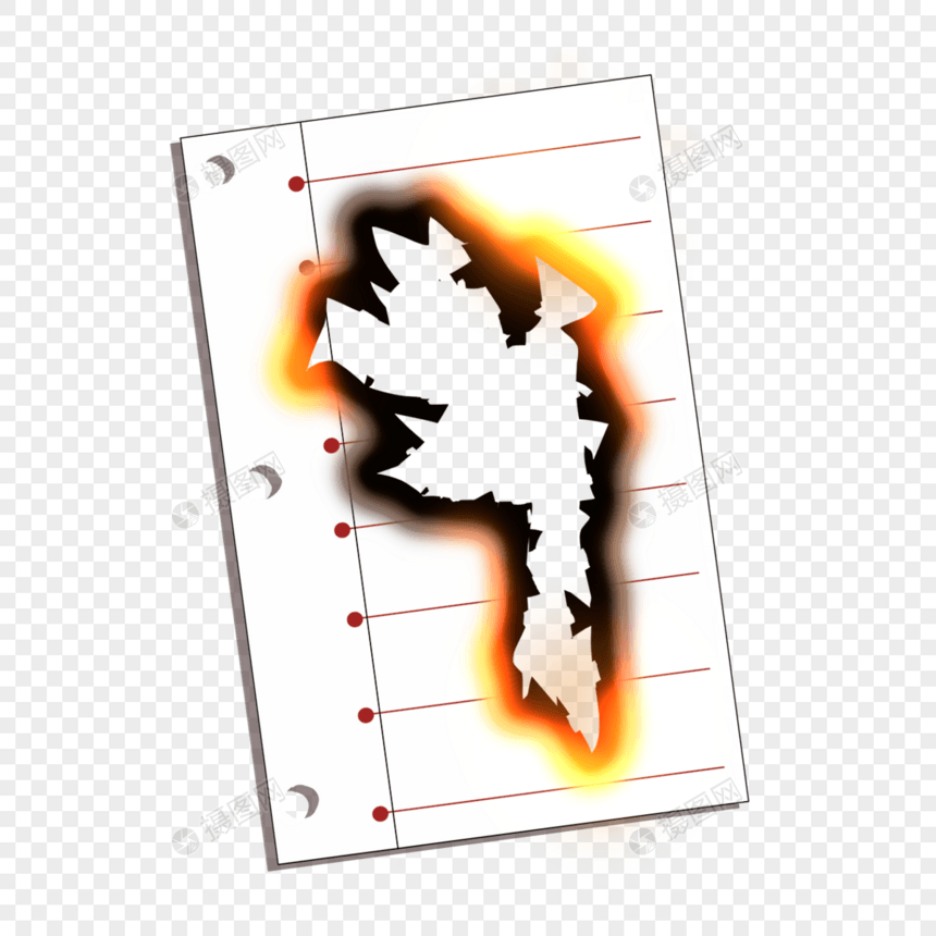 笔记本纸燃烧火焰橙色白色撕纸图片