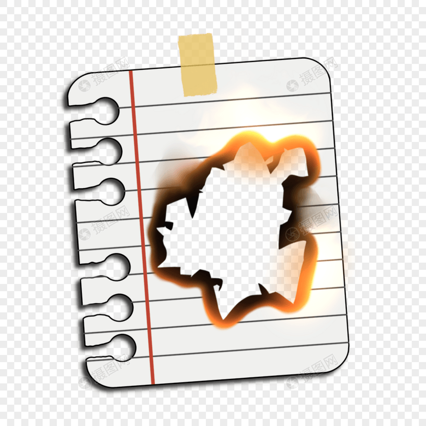 白色笔记本纸橙色火焰燃烧撕纸图片