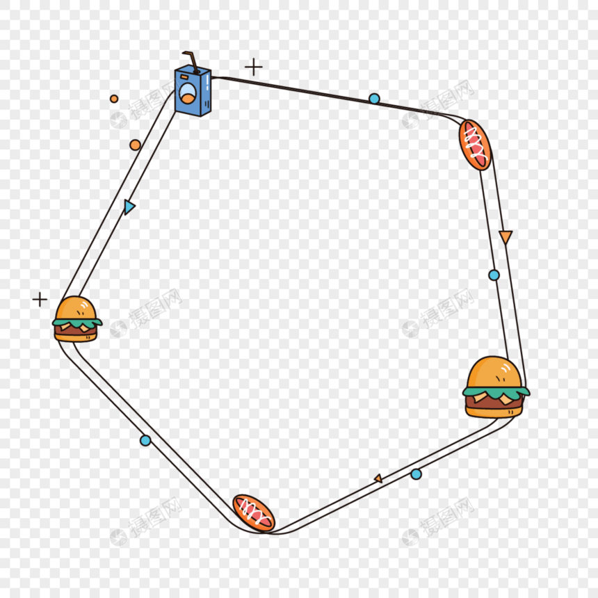 五边形简洁卡通可爱风格汉堡面包牛奶早餐边框图片