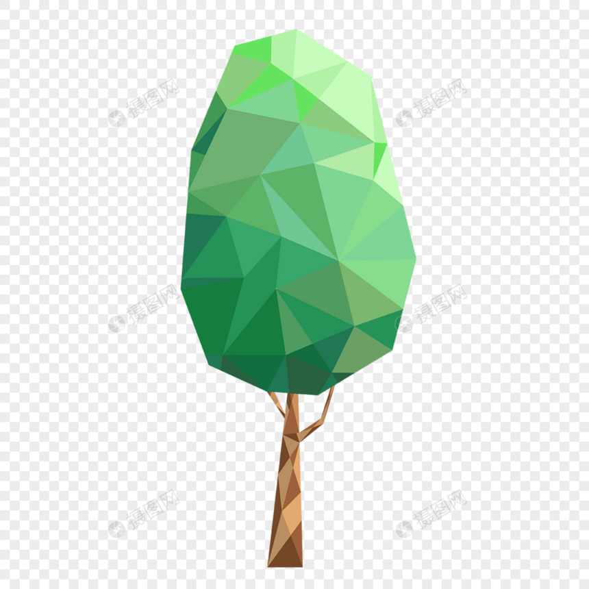 立体抽象绿色低聚树木图片