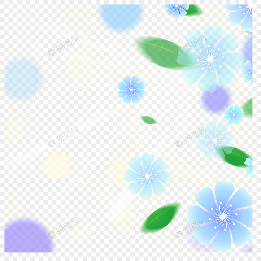 手绘爱心蓝色春天植物光效花卉图片
