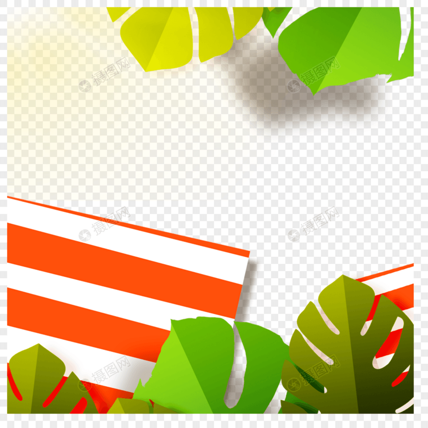 红色条纹沙滩布夏季剪纸边框图片