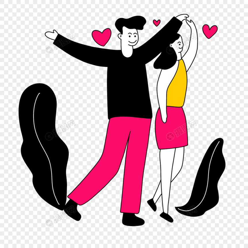 张开手臂的情侣情人节线条人物插画图片
