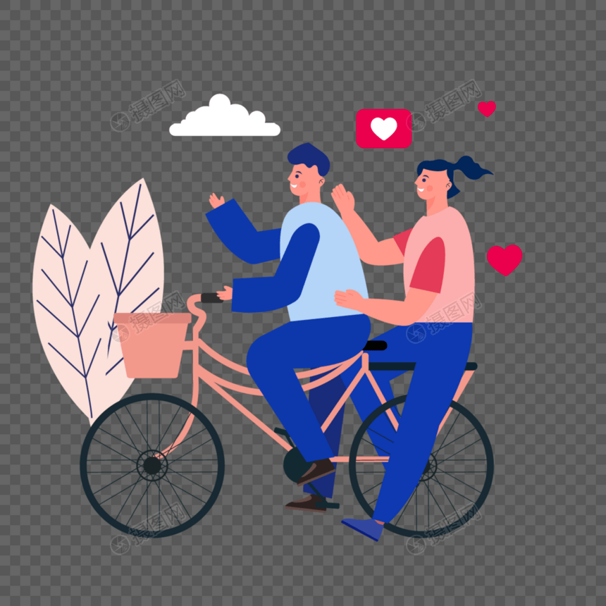 粉色植物装饰情人节自行车郊游插画图片
