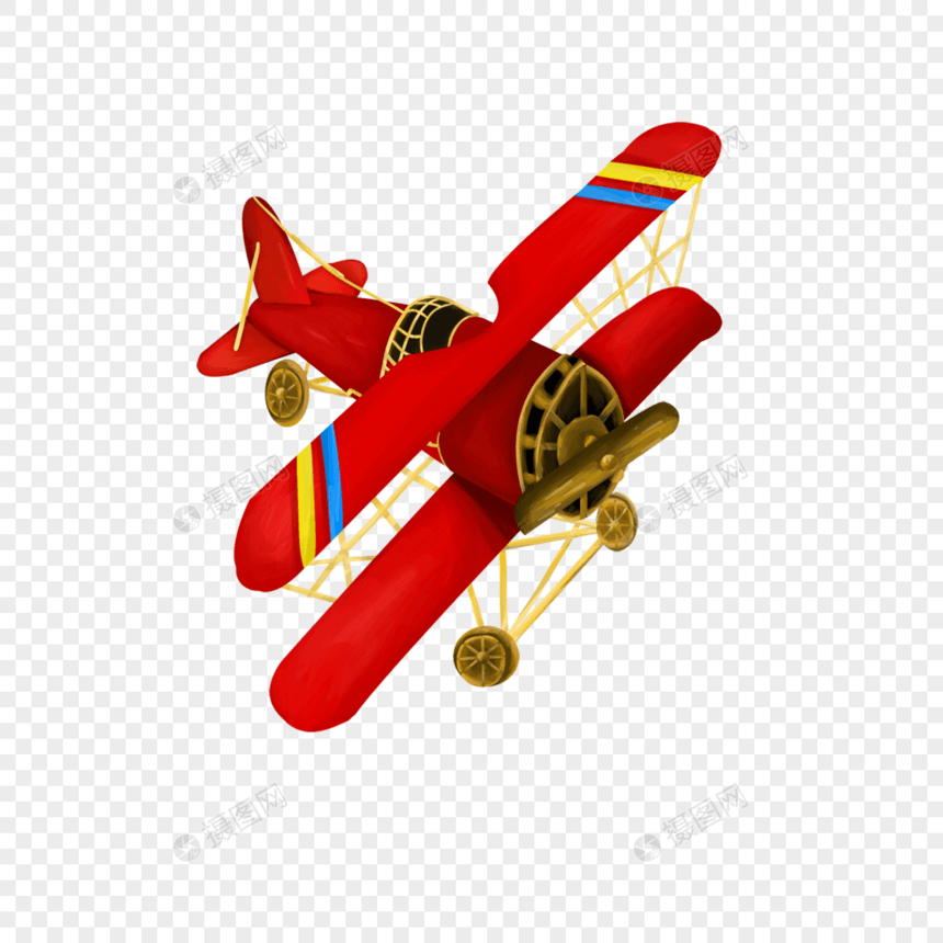 双翼红色飞机老式复古图片